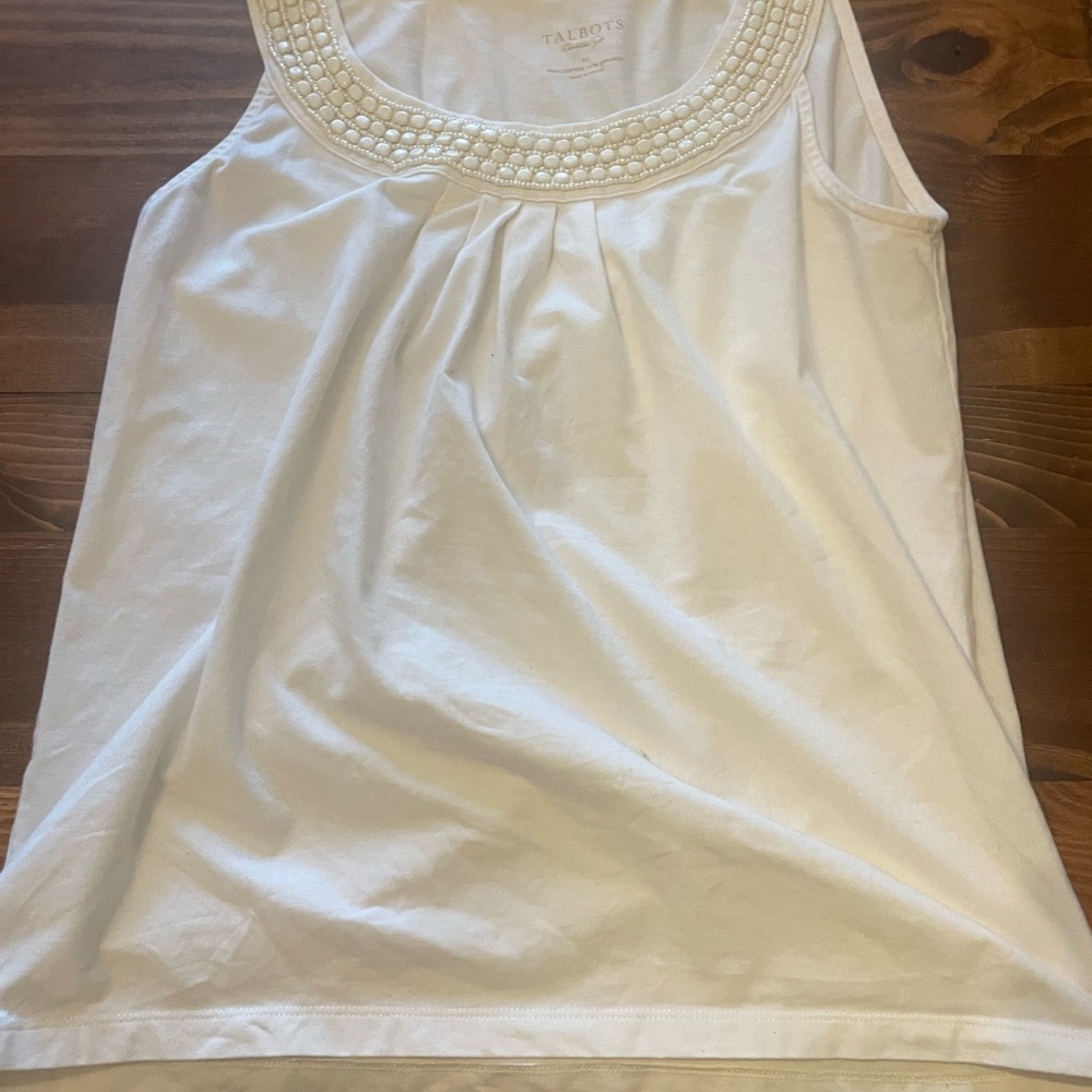 VGUC Talbots Ivory Beaded Blouse Sleeveless